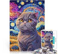 Puzzle 2000 pièces pour Adolescents Chat Scottish Fold dans Starry Night Jeu intellectuel Convient aux Couples 70x100cm