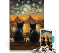 Puzzle 2000 pièces pour Adolescents Chats et Pyramides Jeu Familial Anti-Stress Défi Difficile Idées Cadeaux 70x100cm