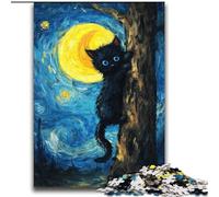 Puzzle 2000 pièces pour Adolescents Ciel Nocturne Le Chat de Van Gogh Difficile à compléter mais Amusant et Humoristique avec Affiche Assortie et Feuille de Questions 70x100cm