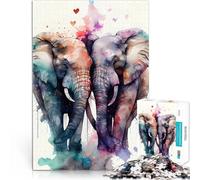 Puzzle 2000 pièces pour Adolescents Couple d'éléphants à l'aquarelle Jouets de Jeu Décoration d'intérieur et Cadeaux Uniques 70x100cm