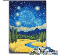 Puzzle 2000 pièces pour Adolescents et Adultes Van Gogh Ciel Nocturne Anti-Stress Défi Difficile avec Affiche Assortie et fiche de Questions 70x100cm