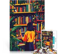 Puzzle 2000 pièces pour Adolescents Fille dans Un Jardin de Livres, bibliothèque, Art Minimaliste Jeu de Quiz Œuvre d'art 70x100cm