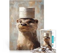 Puzzle 2000 pièces pour Adolescents Loutre avec Chapeau en Papier Toilette Casse-tête Cadeau d'anniversaire, Cadeaux, décoration Murale 70x100cm