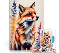 Puzzle 2000 pièces pour Adolescents Renard Aquarelle avec Fleurs Soulagement du Stress Car C'est Un pour Toute la Famille 70x100cm