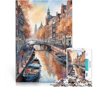 Puzzle 2000 pièces pour Adolescents Scène de Canal à Amsterdam Jouet éducatif intellectuel décompressant Œuvre d'art 70x100cm