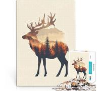 Puzzle 2000 pièces pour Adolescents Silhouette de cerf avec forêt pour s'amuser en Famille Cadeau d'anniversaire, Cadeaux 70x100cm