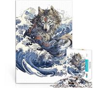 Puzzle 2000 pièces pour Adolescents Wolf Great Wave Japon Réduction du Stress intéressante Cadeaux du Père Noël Secret 70x100cm