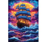 Puzzle 2000 Pièces pour Adultes 100x70cm - Voilier Lune Océan - avec Lettres et Poster de Référence - Activité Relaxation et Défi - Décoration Murale - Cadeau pour Hommes et Femmes