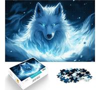 Puzzle 2000 pièces pour Adultes Anime Loup Blanc avec Flammes Bleues Jouets de Jeu Offrir en Cadeau à Toute la Famille 70x100cm