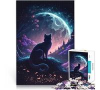 Puzzle 2000 pièces pour Adultes Chat Lune Nuit Japon Jeu Familial Anti-Stress Défi Difficile Super Cadeau 70x100cm