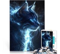 Puzzle 2000 pièces pour Adultes Chat Mystique à l'aura Bleue Jouets de Jeu pour Cadeau Familial Œuvre d'art 70x100cm