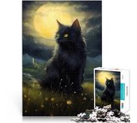 Puzzle 2000 pièces pour Adultes Chat Noir Lune Jouet éducatif intellectuel décompressant avec Affiche et Feuille de Questions correspondantes 70x100cm