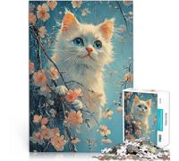 Puzzle 2000 pièces pour Adultes Chaton Blanc en Fleurs Jouet éducatif intellectuel décompressant décoration Murale 70x100cm