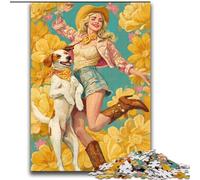 Puzzle 2000 pièces pour Adultes, Chien Cow-Girl dans Les Fleurs Sauvages, Jeux éducatifs, décoration d'intérieur, Cadeau d'anniversaire, Art Mural (70x100cm)