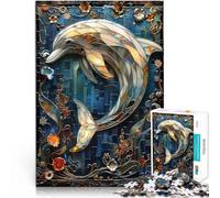 Puzzle 2000 pièces pour Adultes Dauphin en vitrail Défi Difficile pour soulager Le Stress pour la décoration intérieure 70x100cm