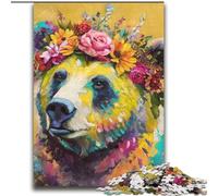Puzzle 2000 pièces pour Adultes et Adolescents, Peinture à l'huile d'ours Brun, Anti-Stress, défi Difficile avec Affiche et fiche de Questions Assorties, 70x100cm