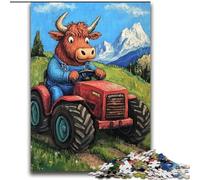Puzzle 2000 pièces pour Adultes et Adolescents Vaches des Highlands conduisant Un Tracteur Décoration Murale Artistique et idée Cadeau d'anniversaire pour Amis, Bureau à Domicile 70x100cm