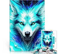 Puzzle 2000 pièces pour Adultes Loup Aquarelle Turquoise Jeu Familial Anti-Stress Défi Difficile Œuvre d'art 70x100cm