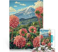 Puzzle 2000 pièces pour Adultes Mont Fuji et Dahlias Jouet éducatif intellectuel décompressant Décoration Parfaite 70x100cm