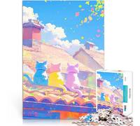 Puzzle 2000 pièces pour Adultes Trois Chats sur Un Toit Compétition de Vitesse Manuelle avec Affiche et Feuille de Questions correspondantes 70x100cm
