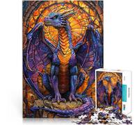 Puzzle 2000 pièces pour Adultes “Vitrail Dragon Violet” Fait de Papier，Convient aux 14 Ans et Plus Loisirs en Famille Jeux de Famille Cadeaux de Noël et d'anniversaire。Taille：70x100cm