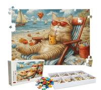 Puzzle 2000 Pieces, Puzzle 2000 Pièces Adultes, Un Puzzles Difficile, Activité Anti-stress & Relaxation, Impression Haute Définition, Puzzles Bois plage chat avec Une Boîte D'emballage Exquise W3H-222