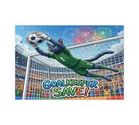 Puzzle 2026 en bois imprimé chat bleu russe pour adultes - 300 pièces - Match Chaton Gardien de but - Puzzle imprimé en bois - Décorations sportives pour divertissement à domicile