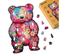Figured'Art Puzzle en Bois Adulte et Enfant 200 pièces Animaux - Ours en Peluche Floral - Design Original 21,6x36 cm Forme Unique avec Coffret en Bois Premium, Parfait pour Offrir en Cadeau