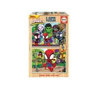 Educa - 2x25 Spidey & Ses Amazing Amis, 2 Puzzles de Bois écologique résistant avec 25 pièces chacune, Amusement Double départ, Mesure approximative: 26 x 18 cm, À partir de 3 Ans (19289)