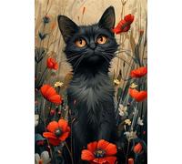 Puzzle 30 Pièces Adultes Poppies Cat, Défis Amusants Parfait pour la Détente Créativité, Puzzle 30 Pieces 25 x 20 cm