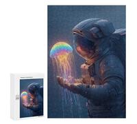 Puzzle 300 PCS Astronaut Holding Jellyfish Puzzle pour Adolescents Améliorez Votre Mémoire Entraînez Votre Cerveau Et Vos Mains Jouets Addictifs pour Cultiver La Patience 300 PCS
