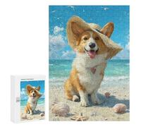 Puzzle 300 PCS Beach Corgi with Hat-2 Puzzles pour Adultes Améliorent La Mémoire Interaction Parent-Enfant Casse-tête Jeux De Société en Famille 300 PCS