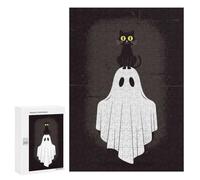 Puzzle 300 PCS Black Cat on Ghost Halloween Illustration Puzzles pour Adultes, Jouet, Décoration Murale, Motif À Assembler, Idéal comme Cadeau pour Toute La Famille 300 PCS