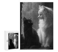 Puzzle 300 PCS Black Cat White Fox Friendship Puzzles pour Adolescents - Anti-Stress - Défi Éducatif - Idée Cadeau Et Anniversaire Unique 300 PCS