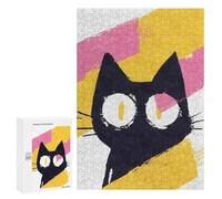 Puzzle 300 PCS Black Cat with Big Eyes Abstract Puzzles pour Adultes Jouets Anti-Stress Vacances À La Maison Tuer Le Temps Faire Travailler Le Cerveau 300 PCS