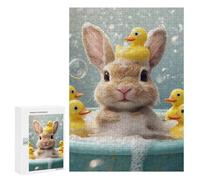 Puzzle 300 PCS Bunny with Rubber Ducks in Bath Puzzle Anti-Stress, Jouet Amusant Et Humoristique, Idéal en Cadeau pour Toute La Famille 300 PCS