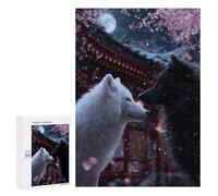 Puzzle 300 PCS Cherry Blossom Night Wolves Puzzles pour Adultes Améliorent La Mémoire Interaction Parent-Enfant Casse-tête Jeux De Société en Famille 300 PCS