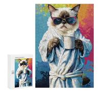 Puzzle 300 PCS Chill Cat with Coffee Mug Puzzles pour Adolescents - Anti-Stress - Défi Éducatif - Idée Cadeau Et Anniversaire Unique 300 PCS