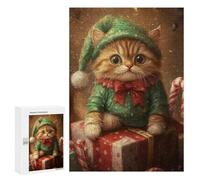 Puzzle 300 PCS Christmas Cat Elf Gifts Puzzles pour Adolescents - Anti-Stress - Défi Éducatif - Idée Cadeau Et Anniversaire Unique 300 PCS