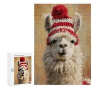 Puzzle 300 PCS Christmas Llama with Red Hat-1 Puzzles pour Adultes - Cadeau d'anniversaire - Jeu Difficile Et Stimulant - Cadeaux