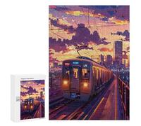 Puzzle 300 PCS City Sunset Train Journey Puzzles pour Adultes Améliorent La Mémoire Interaction Parent-Enfant Casse-tête Jeux De Société en Famille 300 PCS