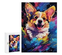 Puzzle 300 PCS Colorful Corgi Art Print -5 Puzzles pour Adultes Améliorent La Mémoire Interaction Parent-Enfant Casse-tête Jeux De Société en Famille 300 PCS