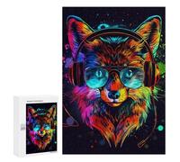 Puzzle 300 PCS Colorful Fox Headphones Art Print Puzzles pour Adolescents - Anti-Stress - Défi Éducatif - Idée Cadeau Et Anniversaire Unique 300 PCS