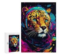 Puzzle 300 PCS Colorful Leopard with Headphones Puzzles pour Adultes - Cadeau d'anniversaire - Jeu Difficile Et Stimulant - Cadeaux