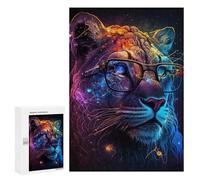 Puzzle 300 PCS Colorful Lion with Glasses Art Print -4 Puzzles pour Adolescents - Anti-Stress - Défi Éducatif - Idée Cadeau Et Anniversaire Unique 300 PCS