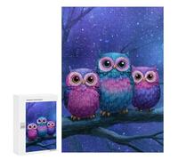 Puzzle 300 PCS Colorful Owl Trio Night Scene Puzzle pour Adolescents Améliorez Votre Mémoire Entraînez Votre Cerveau Et Vos Mains Jouets Addictifs pour Cultiver La Patience 300 PCS