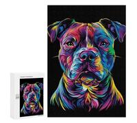 Puzzle 300 PCS Colorful Pitbull Dog Pit Bull Puzzles pour Adultes, Jouet, Décoration Murale, Cadeau d'anniversaire, Idéal pour Toute La Famille 300 PCS