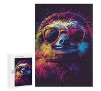 Puzzle 300 PCS Colorful Sloth Sunglasses Art Print Puzzle pour Adolescents Améliorez Votre Mémoire Entraînez Votre Cerveau Et Vos Mains Jouets Addictifs pour Cultiver La Patience 300 PCS