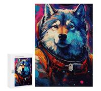 Puzzle 300 PCS Cosmic Wolf Astronaut Puzzles pour Adultes - Cadeau d'anniversaire - Jeu Difficile Et Stimulant - Cadeaux