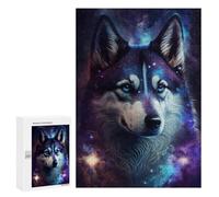 Puzzle 300 PCS Cosmic Wolf Portrait Art Print-3 Puzzles pour Adultes - Cadeau d'anniversaire - Jeu Difficile Et Stimulant - Cadeaux